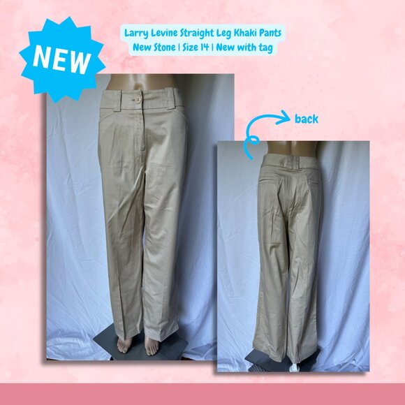 NWT Larry Levine Straight Leg Khaki Pants New Stone | Size 14 - Picture 1 of 13